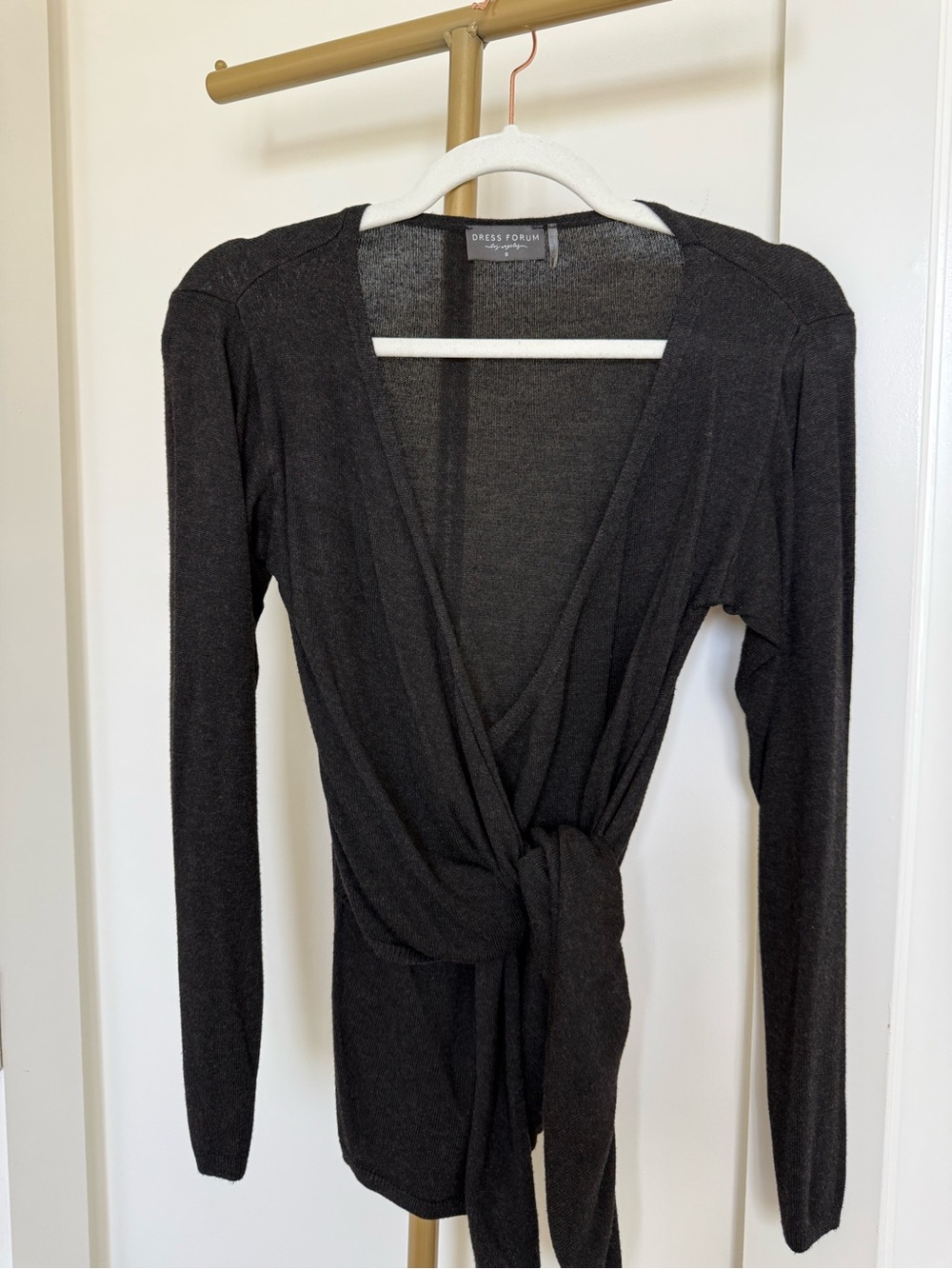 Dress Forum Charcoal Black Wrap Tie-Front Long Sleeve Top
